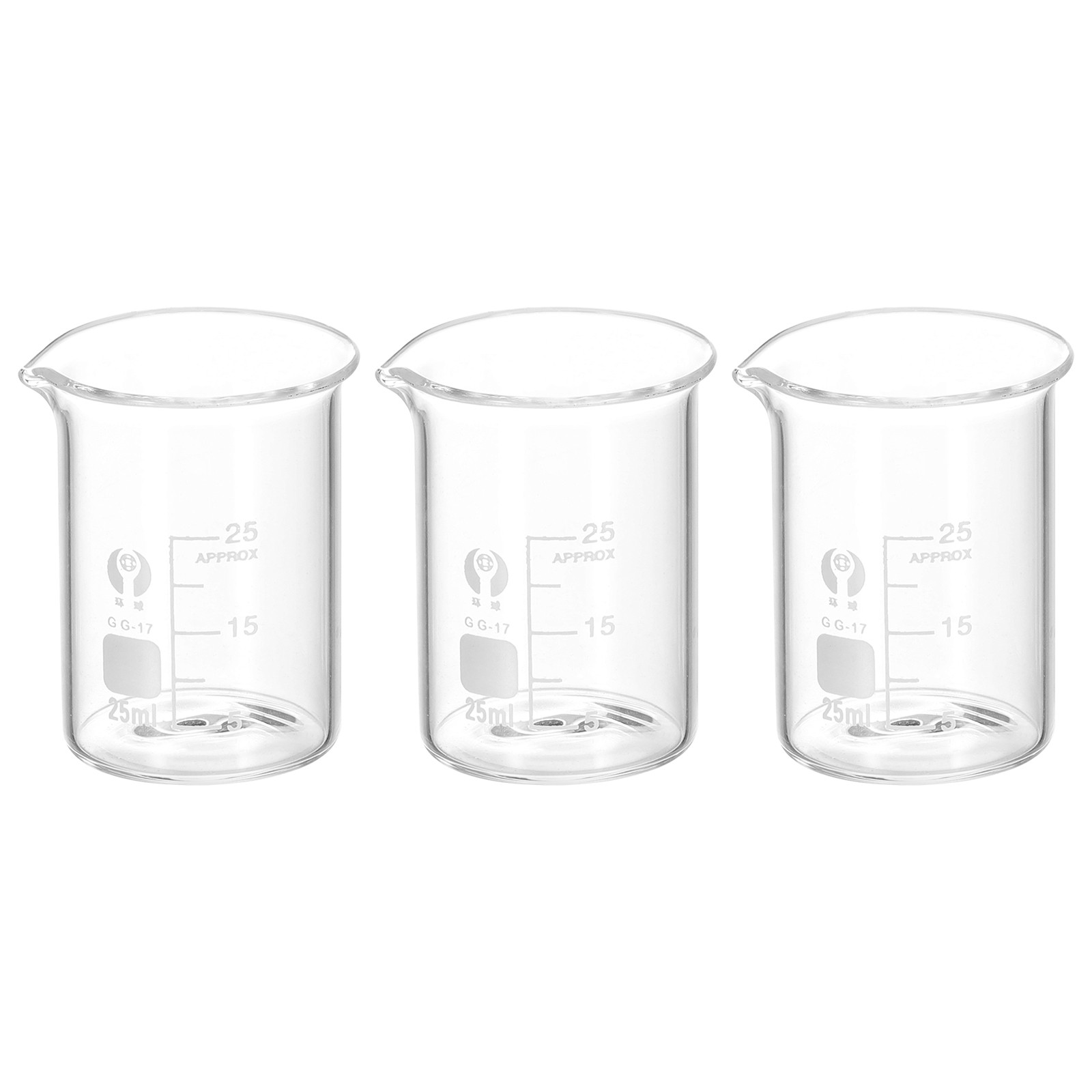 3Pcs 25ml Low Form Glass Beaker, 3.3 Glass Graduated Measuring Cup