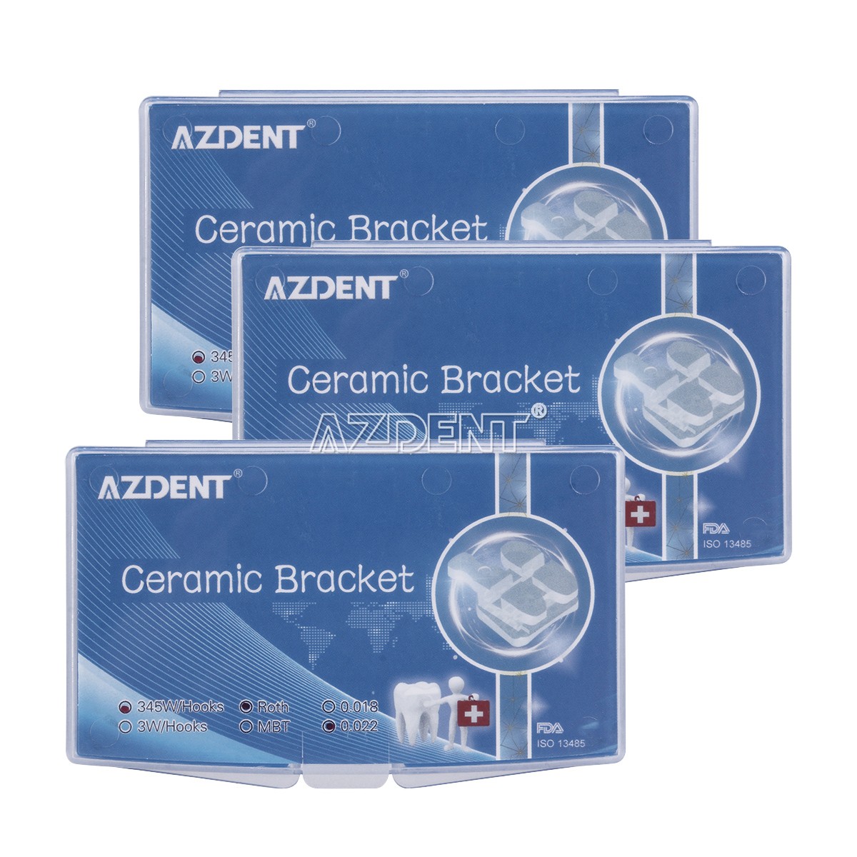 AZDENT Dental Ceramic Brackets Orthodontic Braces Roth.022 345 Hooks 20pcs /kit