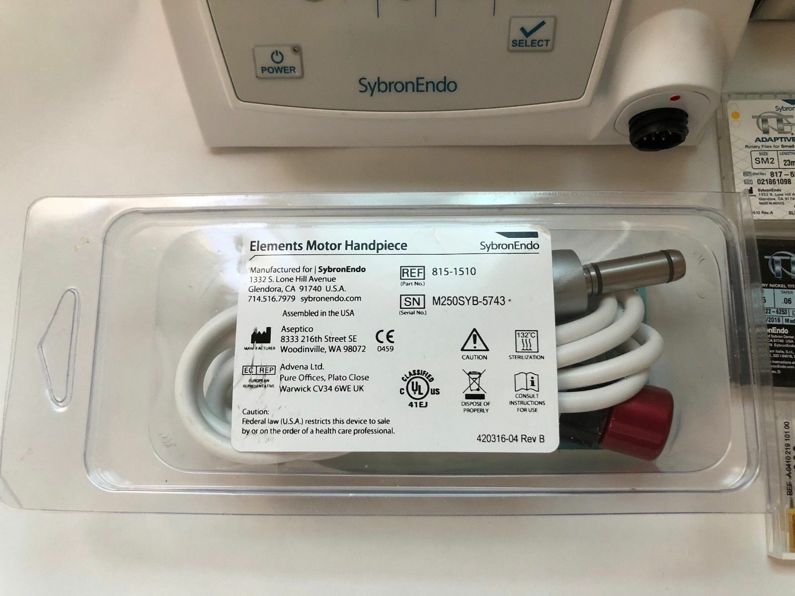 Sybron Endo Elements motor 1y Warranty, Hand piece & Reciprocating TF Files