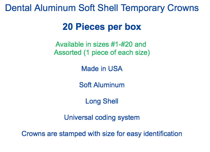 Dental Aluminum Shell Temporary Crowns (20 pcs) Sizes 1-20 SOFT