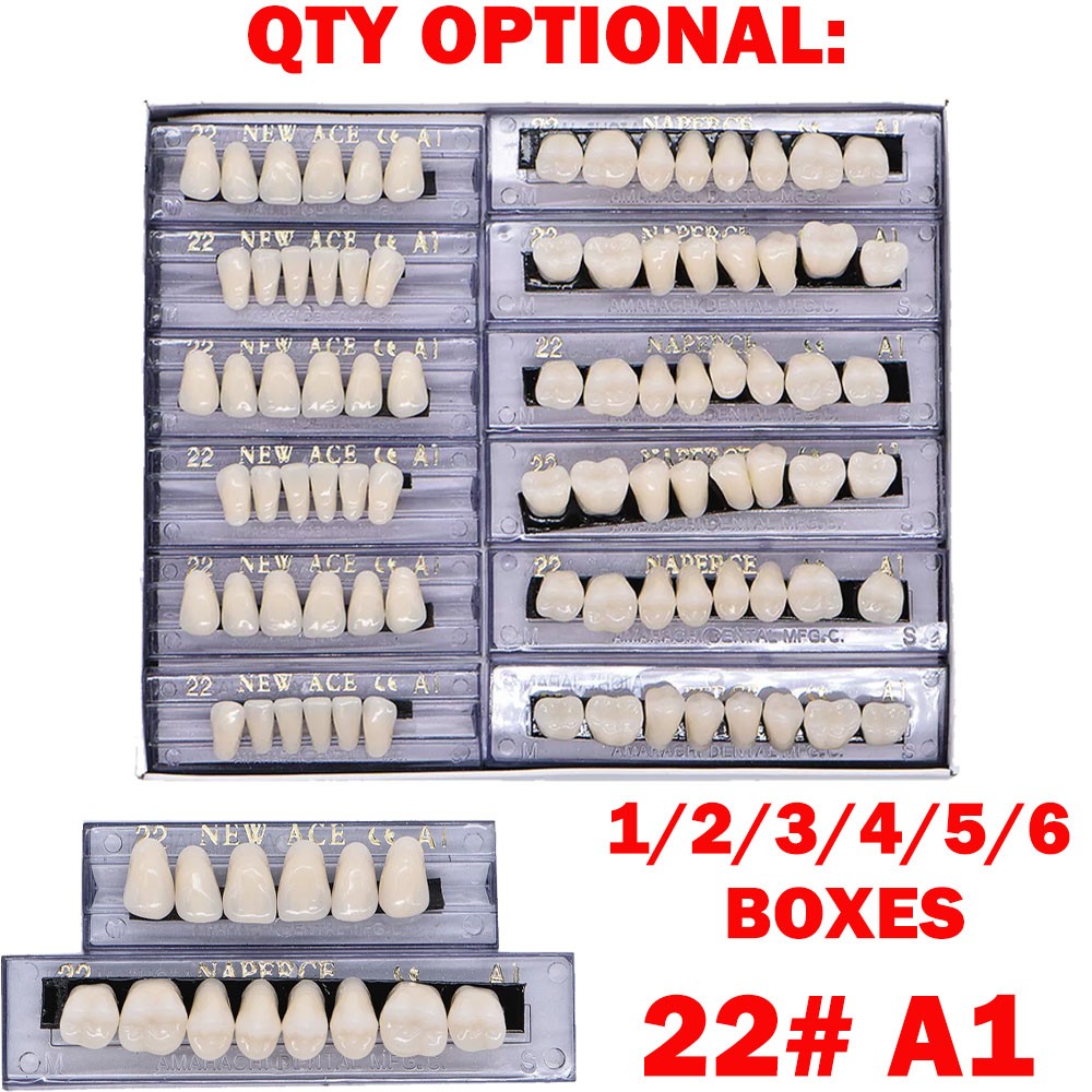 1-6 Box Dental Acrylic Resin Denture 22# A1 Full Set Teeth Upper Lower Shade HOT