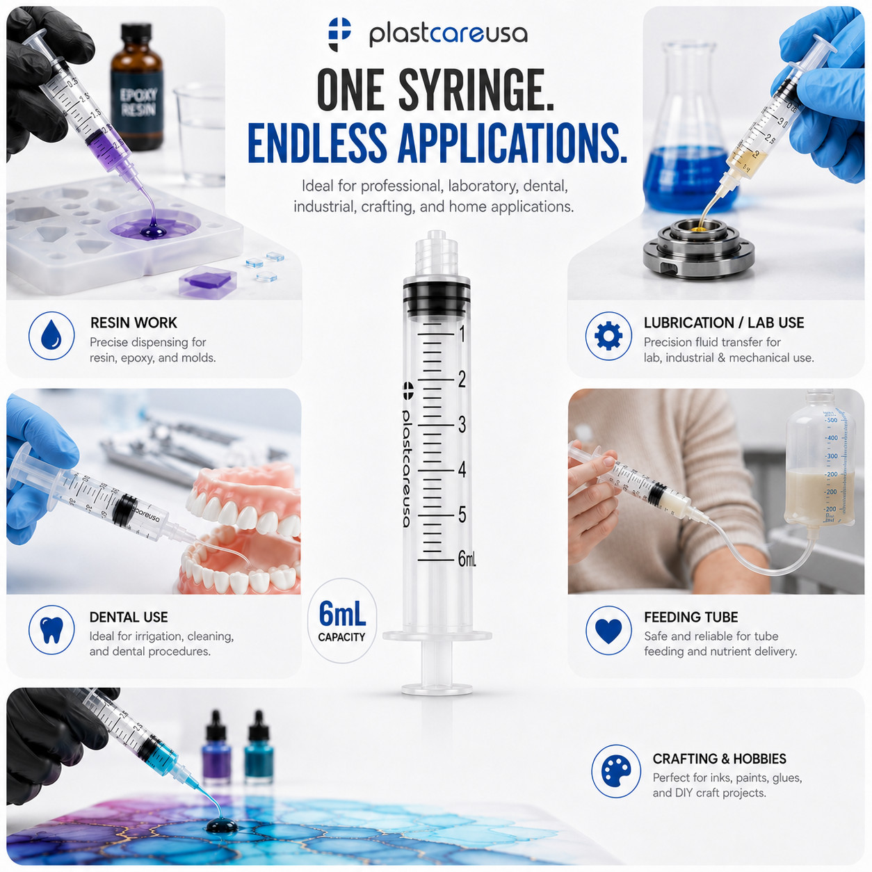 100 6ml 6cc Luer Lock Disposable Syringes (Non-Sterile) for Saline Oral Medicine