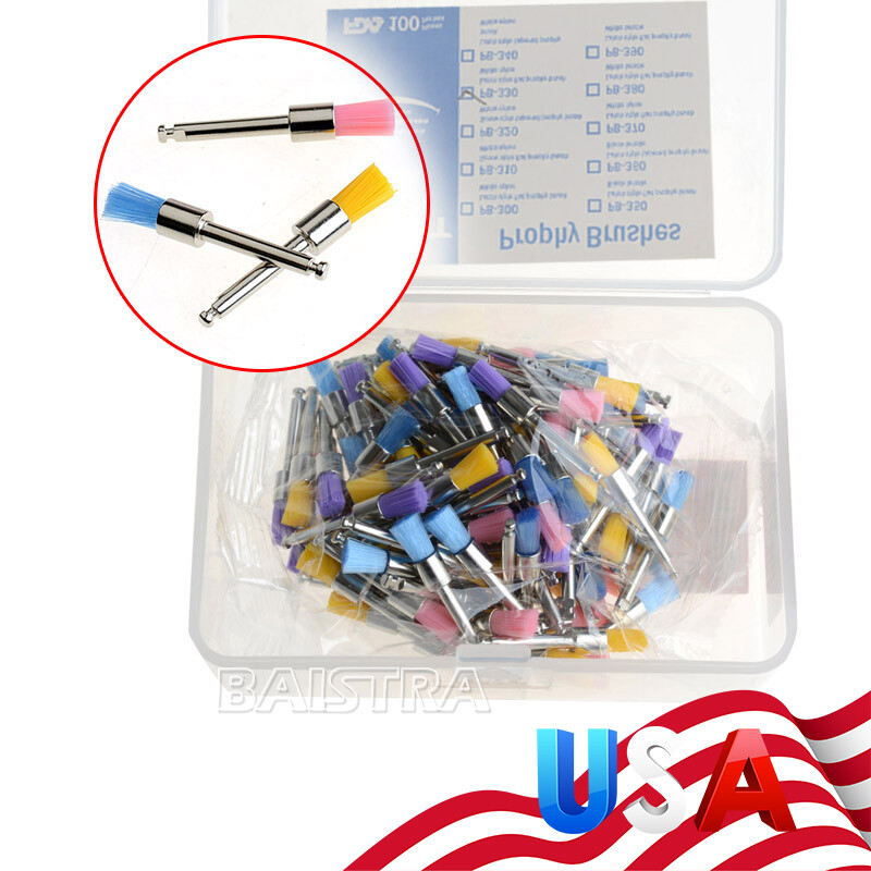 100pcs Dental Colorful Nylon Bowl Polishing Brushes Polisher Prophy Flat Type