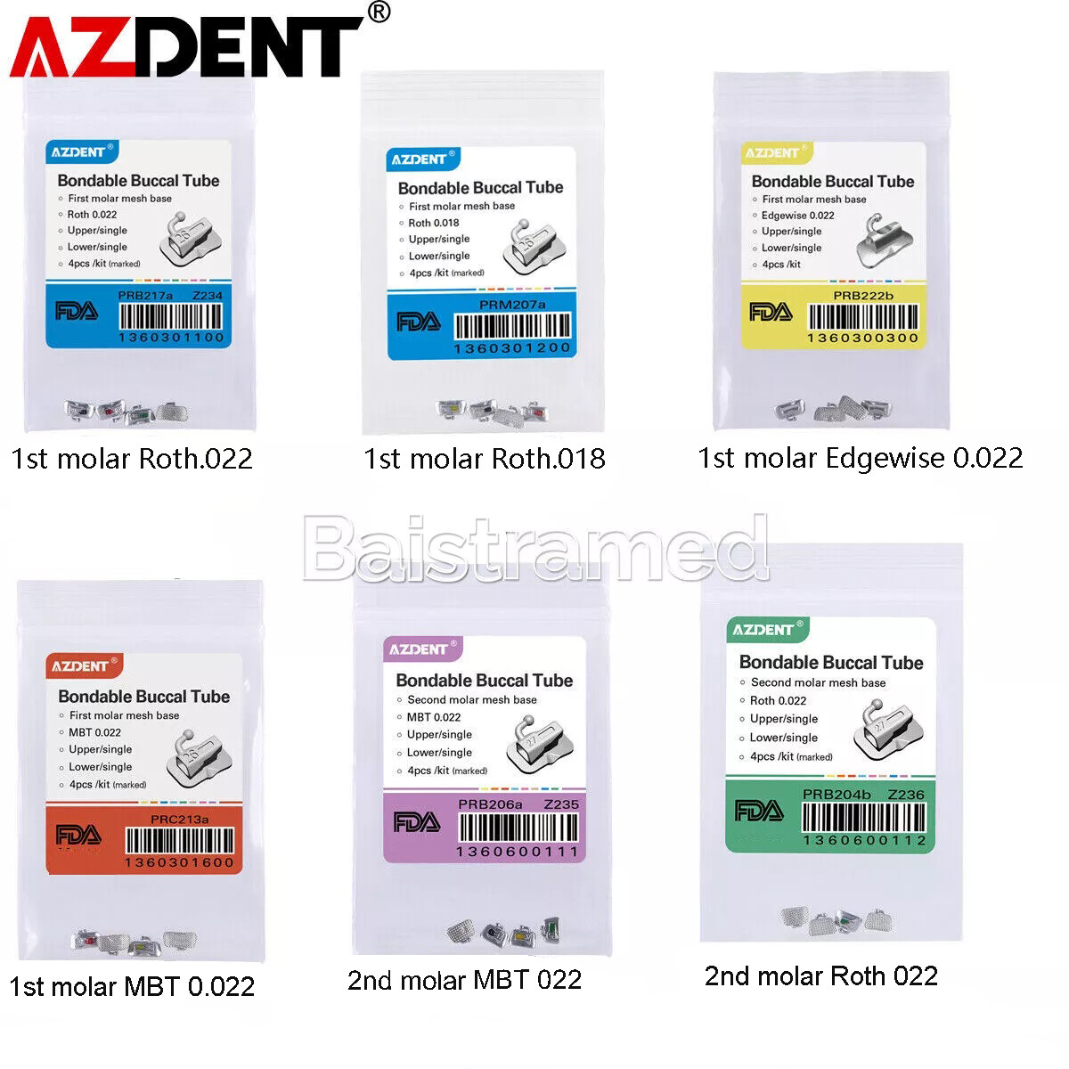 AZDENT Dental Ortho Buccal Tubes 1st/2nd Molar Tube Roth/MBT/ Edgewise 022/018