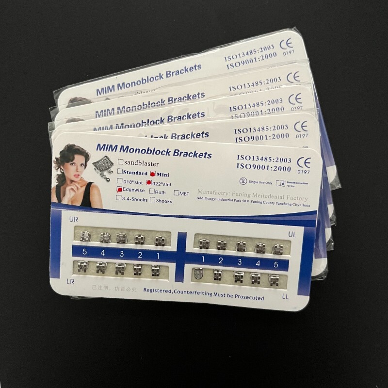 Dental Orthodontics MIM Monoblock Brackets Mini Edgewise 022 no hooks Mesh Base