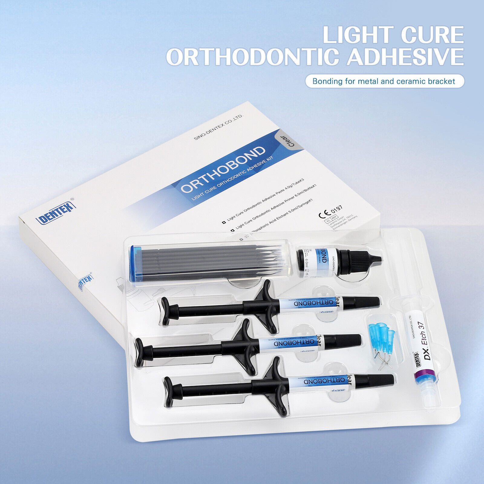 DENTEX ORTHOBOND Dental Light Cure Orthodontic Adhesive Kit Blue /CLEAR