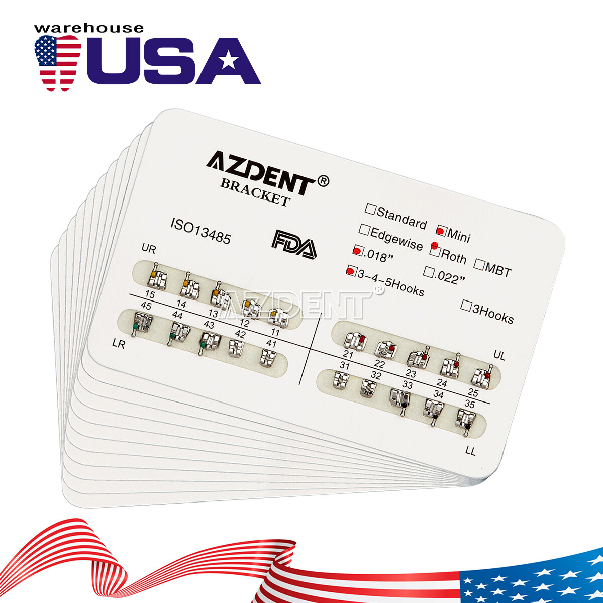 10 Packs Dental Orthodontic Brackets Braces Metal Mini Roth.018 345 Hooks AZDENT