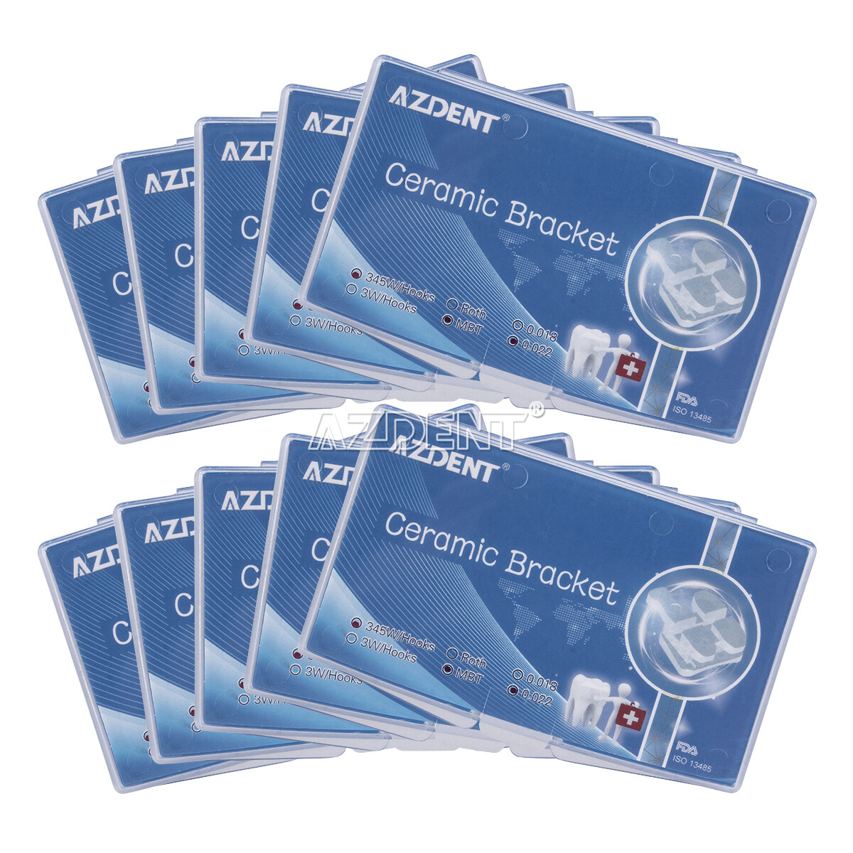 AZDENT Dental Orthodontic Ceramic Bracket Braces Roth MBT .022 Hooks 345