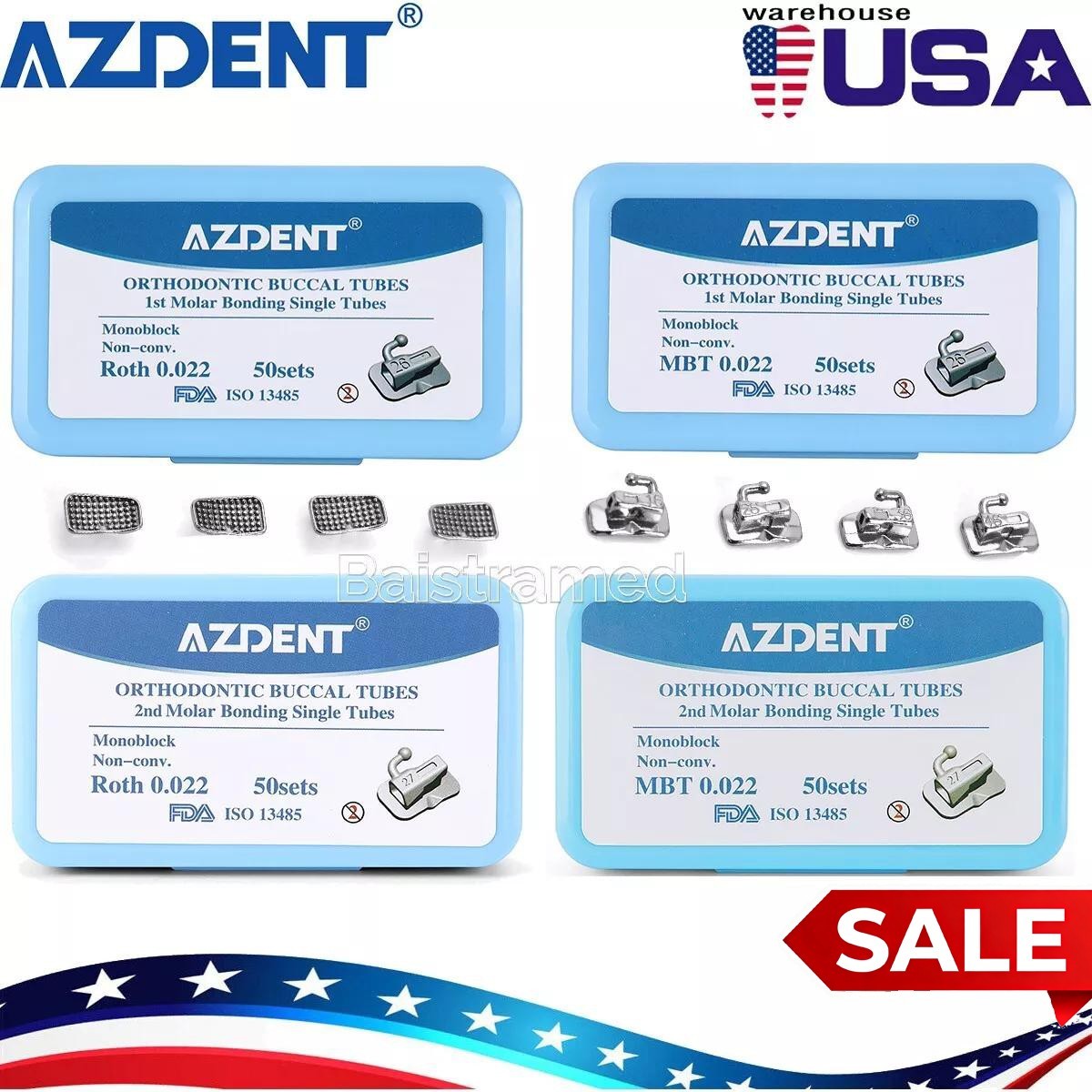 50Sets AZDENT Dental Orthodontic Buccal Tubes 1st 2nd Roth /MBT 0.022 Bondable