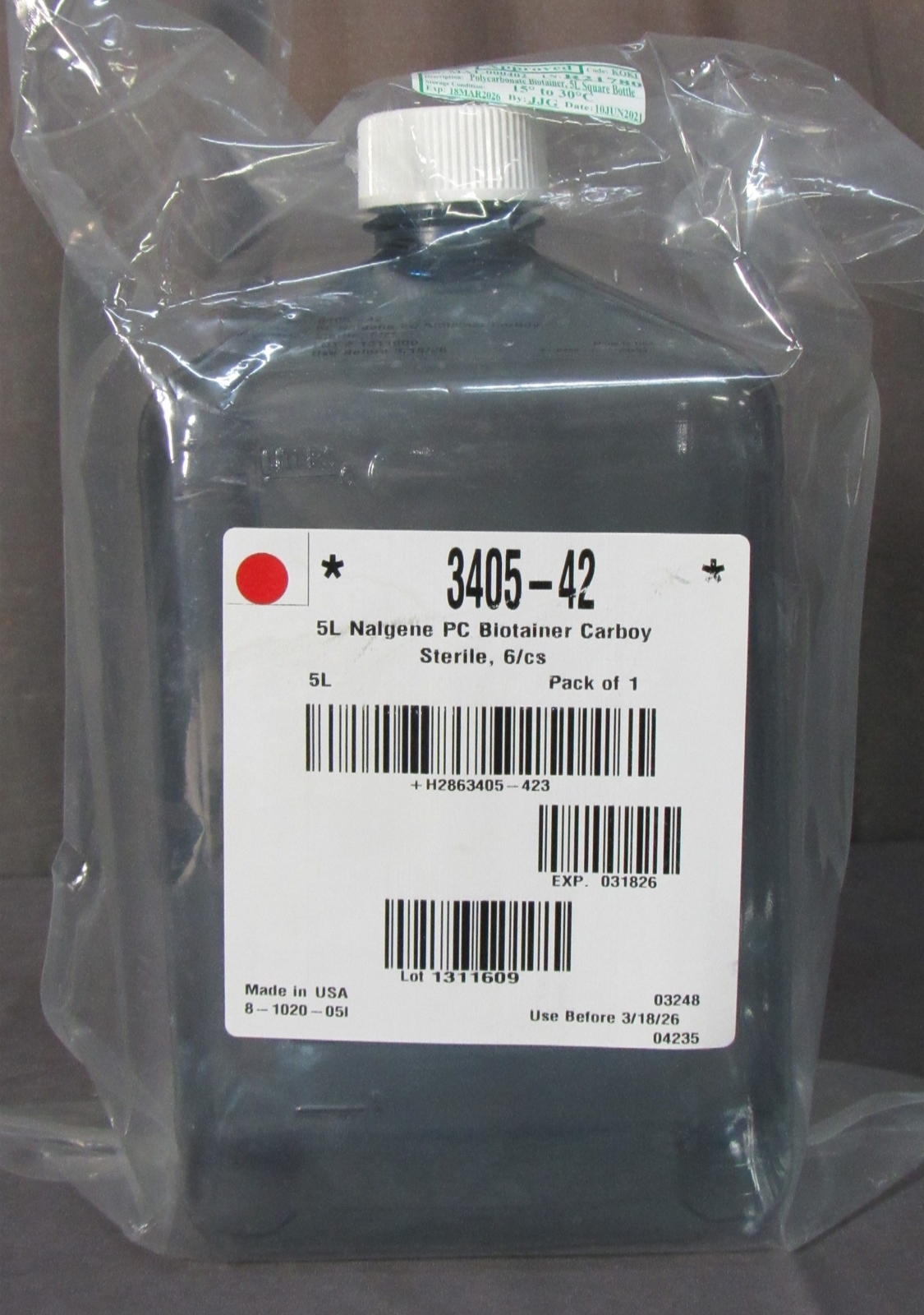 New 8-Pack Thermo Nalgene 3405-42 5-Liter Polycarbonate Biotainer Carboys