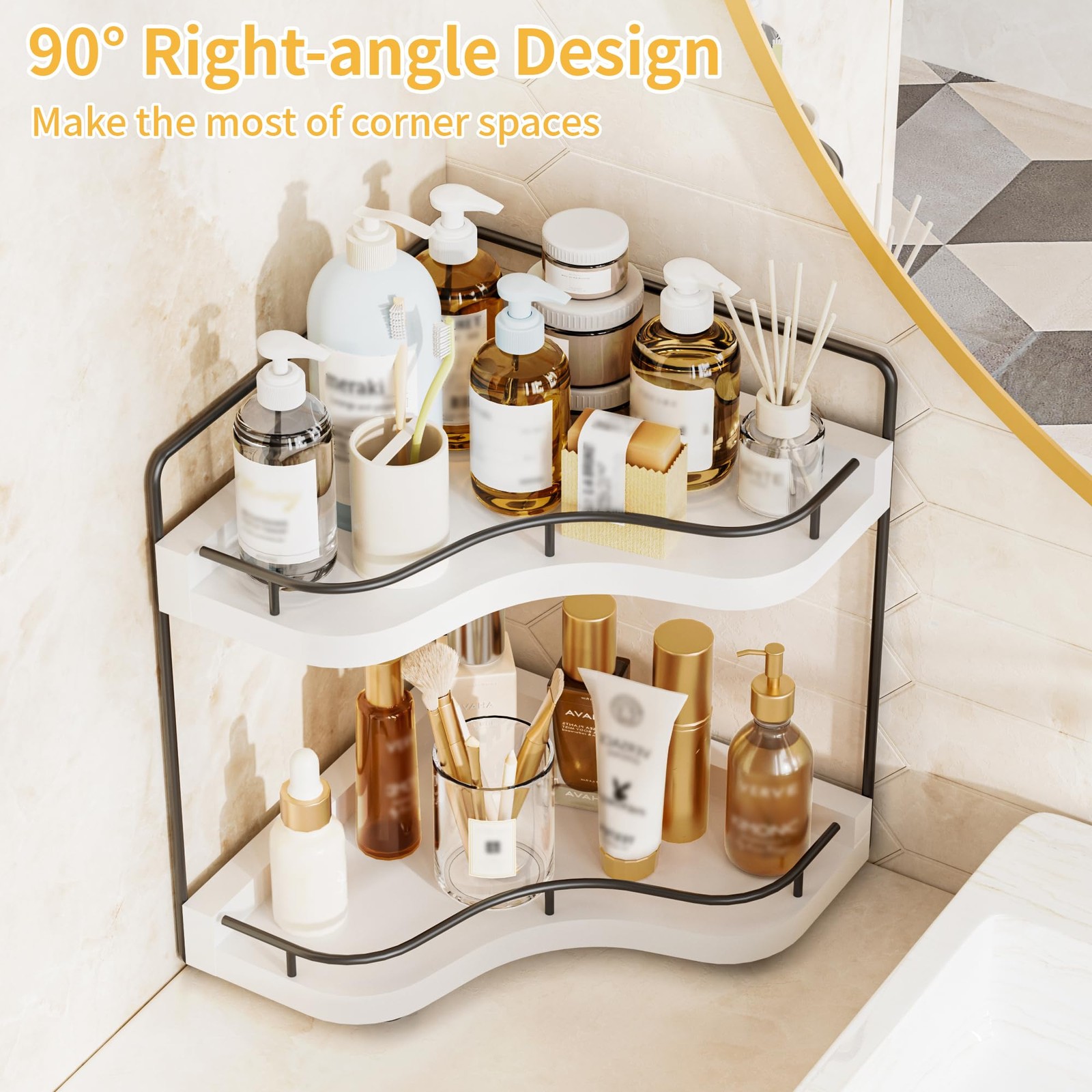 Aollewoiti 2-Tier Corner Bathroom Counter Organizer with Embedded Screw Holes, S