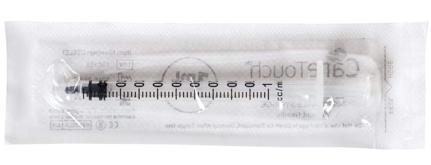 Care Touch Syringe Only with Luer Lock Tip – 100 Syringes, 1ml
