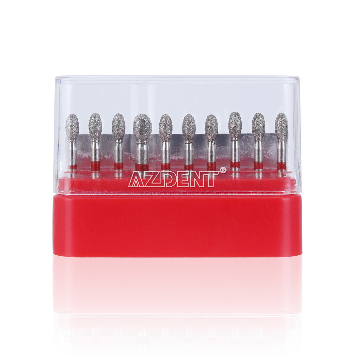 10pcs AZDENT Dental FG Diamond Burs Egg Football #379-023F Fine Grit Red