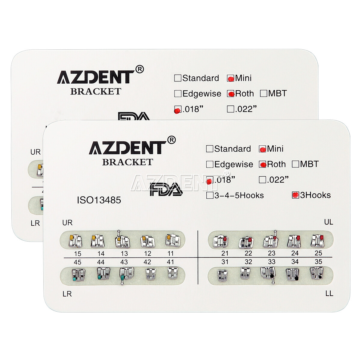 10X AZDENT Dental Metal Brackets Mini/Standard Roth/MBT 018/022 Hooks 3/3-4-5