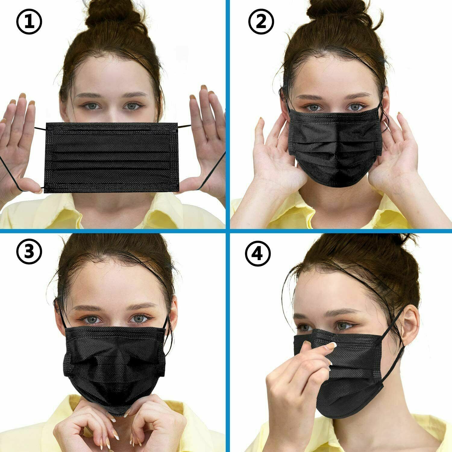 100/50 PCS Black Face Mask Mouth & Nose Protector Respirator Masks USA Seller
