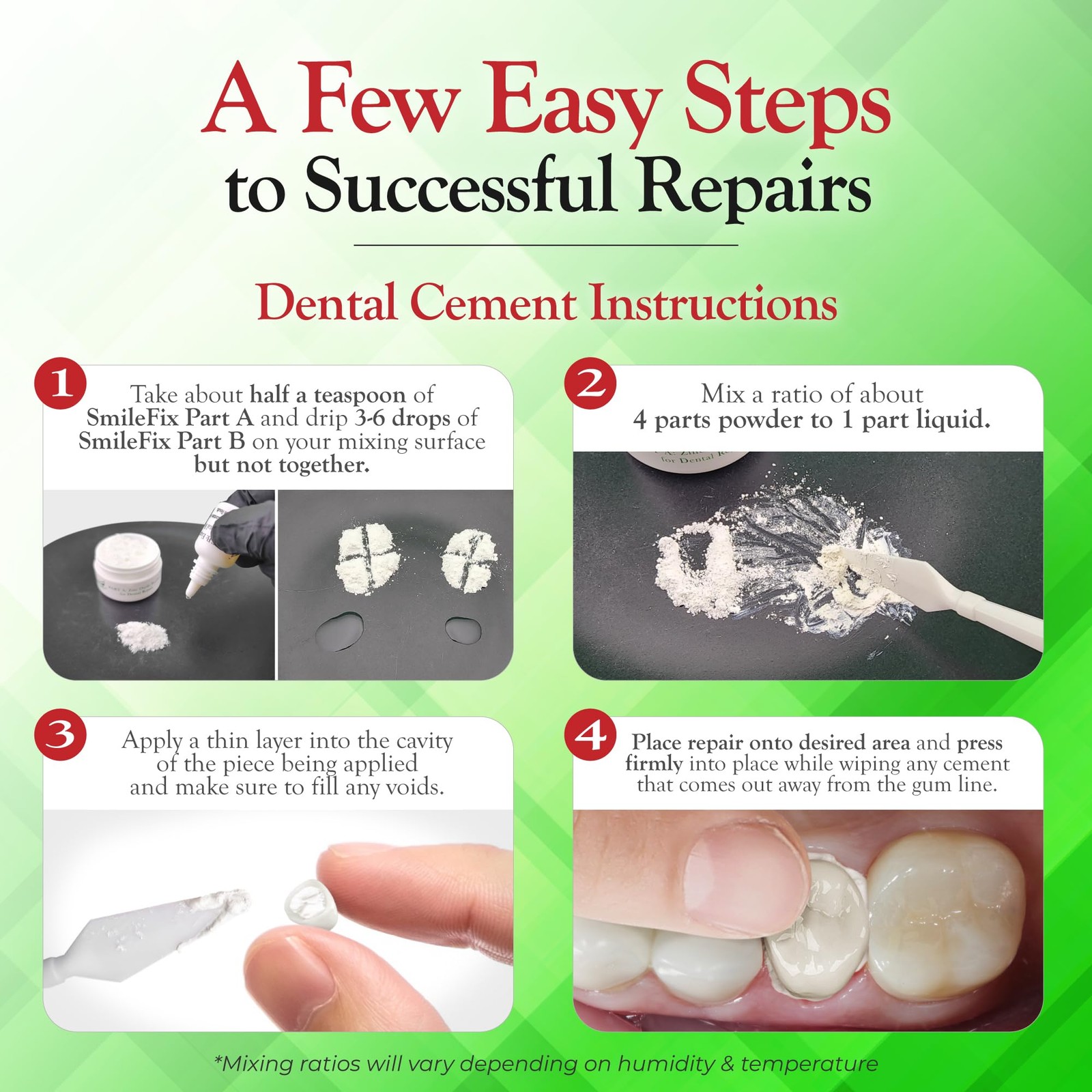 SmileFix Dental Cement & Filling Repair Kit Crowns, Clear or Transparent