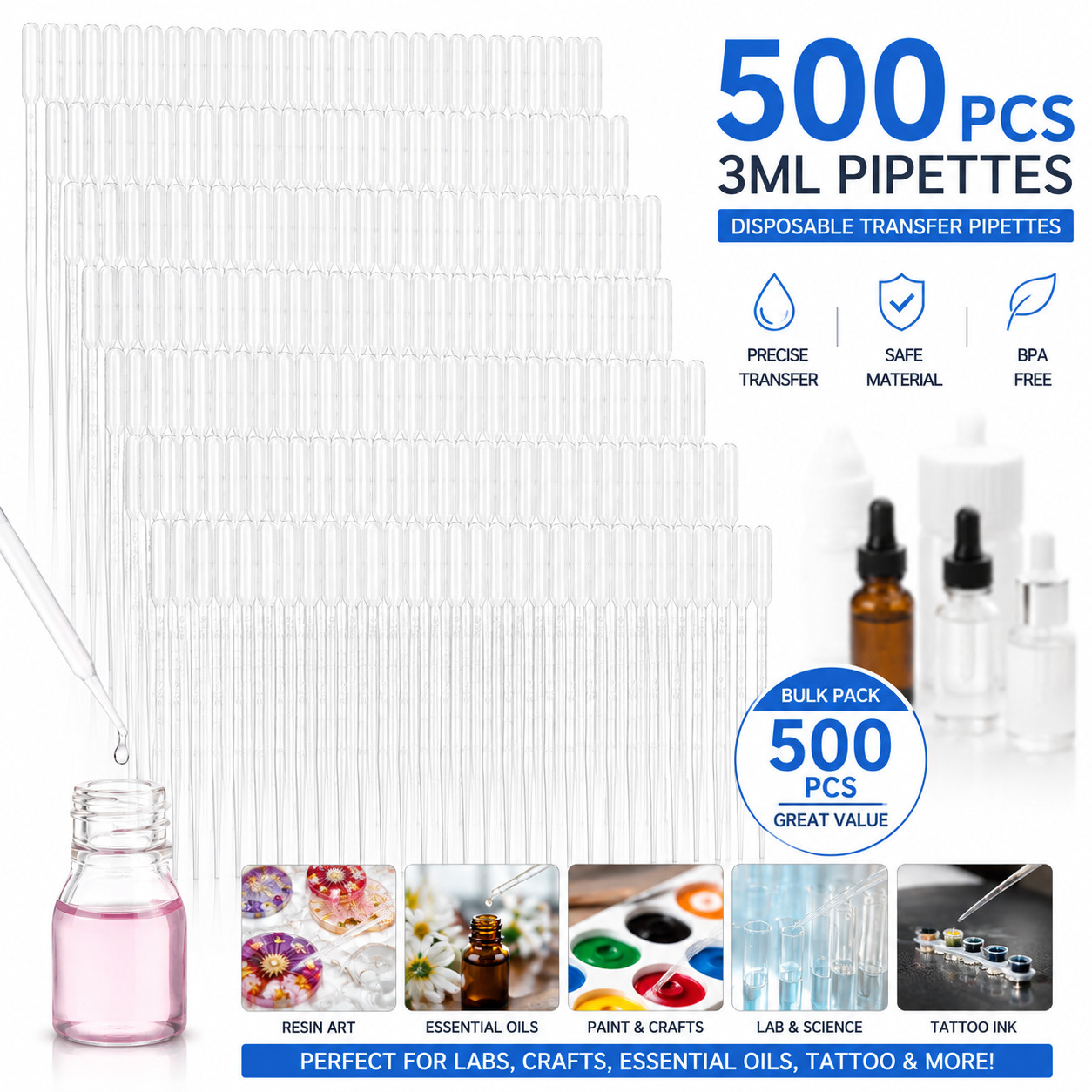 3ML Transfer Pipettes Disposable Plastic Droppers 100 200 500PCS for Resin