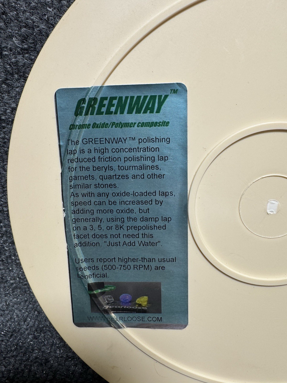 Gearloose Greenway 8” Chrome Oxide Composite Polishing Lap Faceting Gemstone