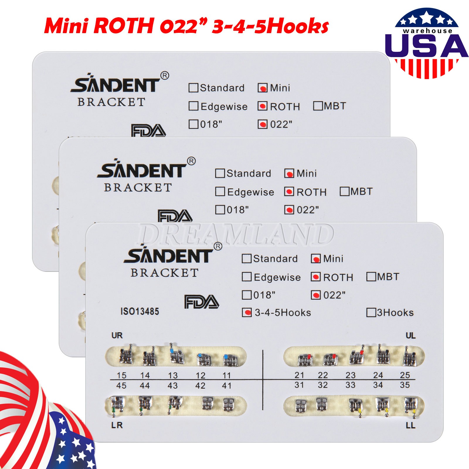 10 Packs Dental Orthodontic Metal Brackets Braces Mini Roth.022 Hooks 345
