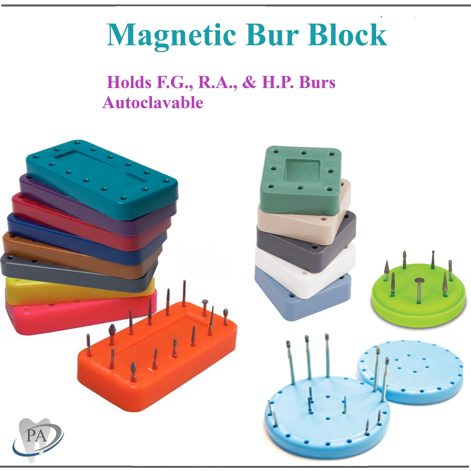 Dental Bur Block Magnetic Lab Holder Station Holds 14 Burs, 7/8 Burs, FG, HP RA