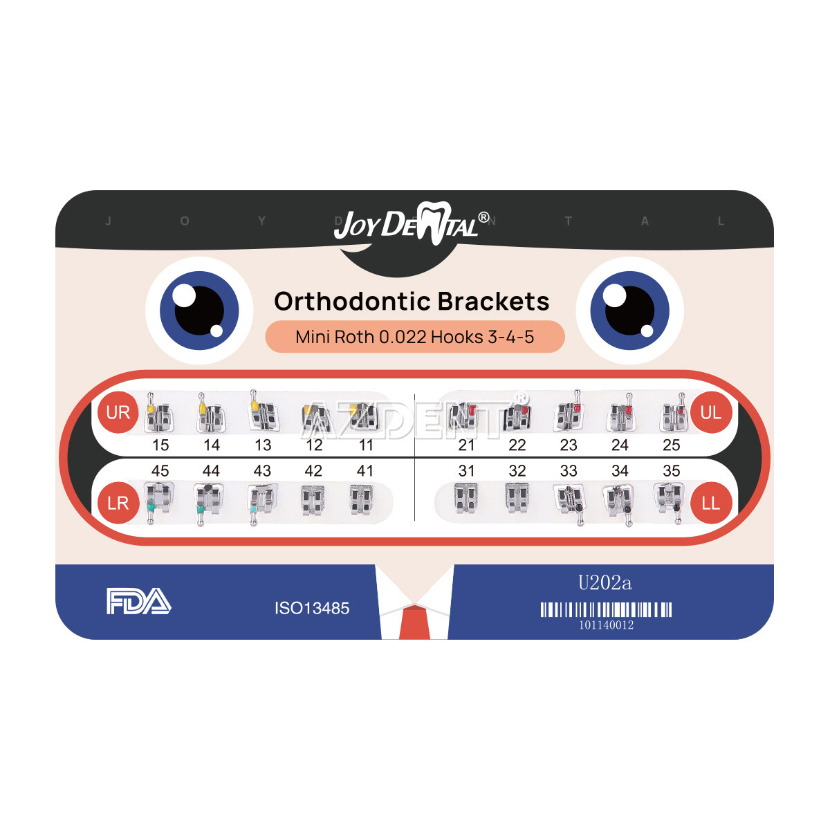 10 Packs AZDENT Dental Orthodontic Brackets Braces Metal Mini Roth.022 Hooks 345