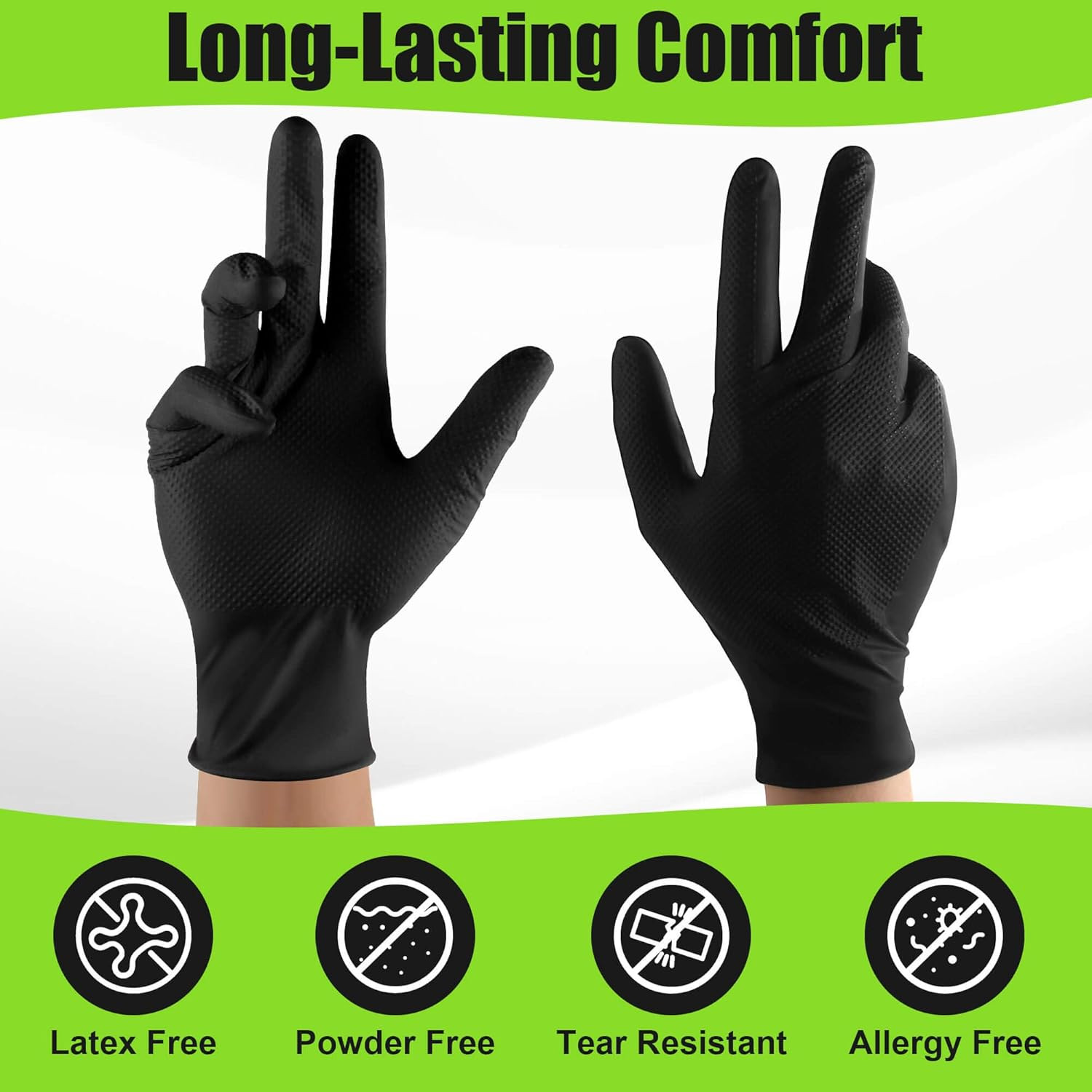 Black Nitrile Gloves 10 Mil, Heavy Duty Disposable Latex Free – Textured Grip fo
