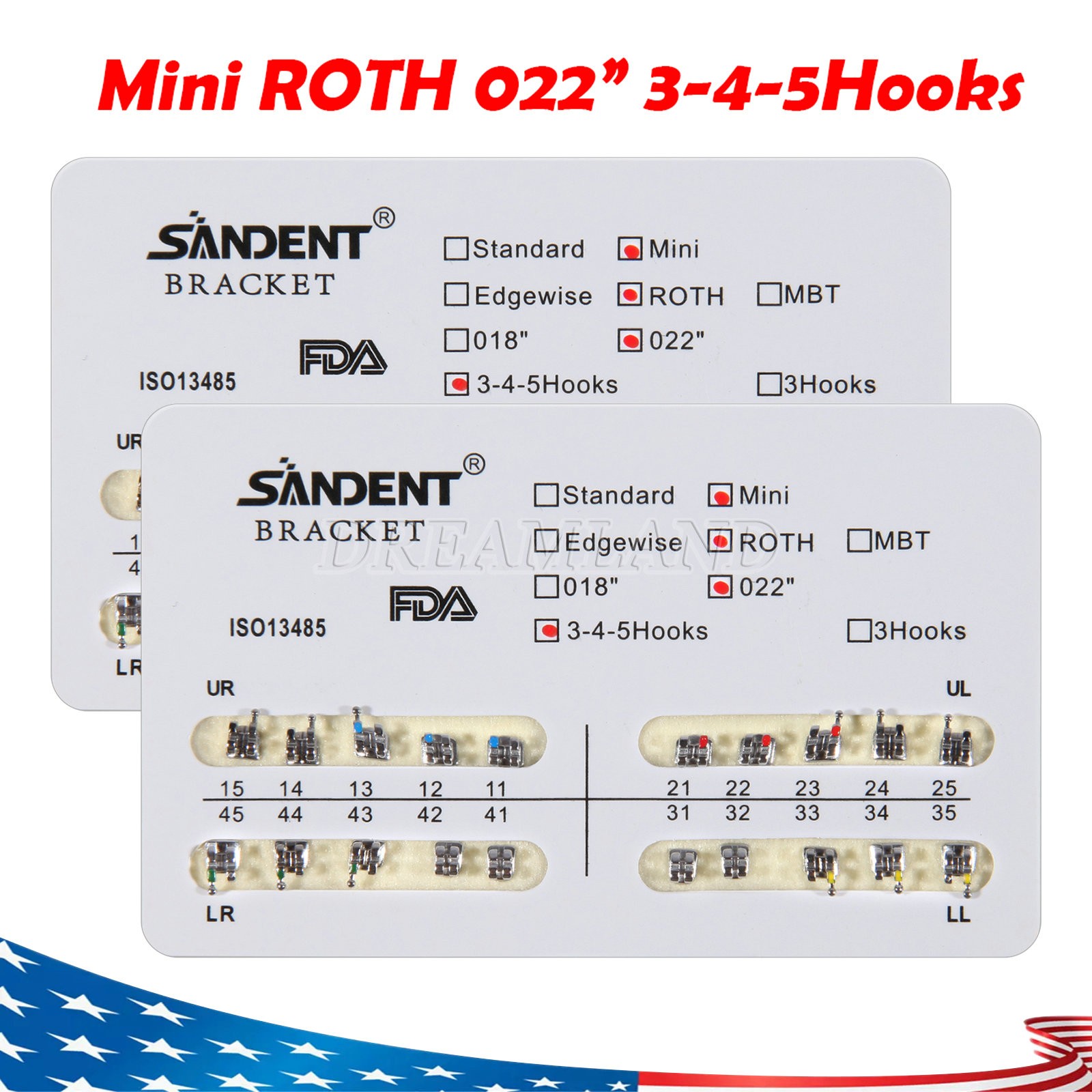 10 Packs Dental Orthodontic Metal Brackets Braces Mini Roth.022 Hooks 345