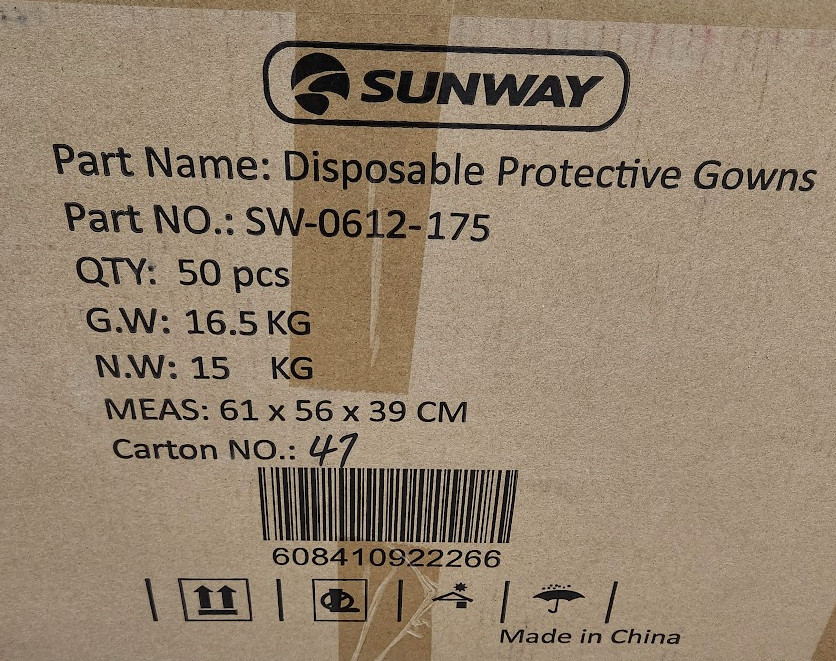 QTY (50) SUN-V Medical Disposable Protective LG/XL Gown Coverall Type III 175cm