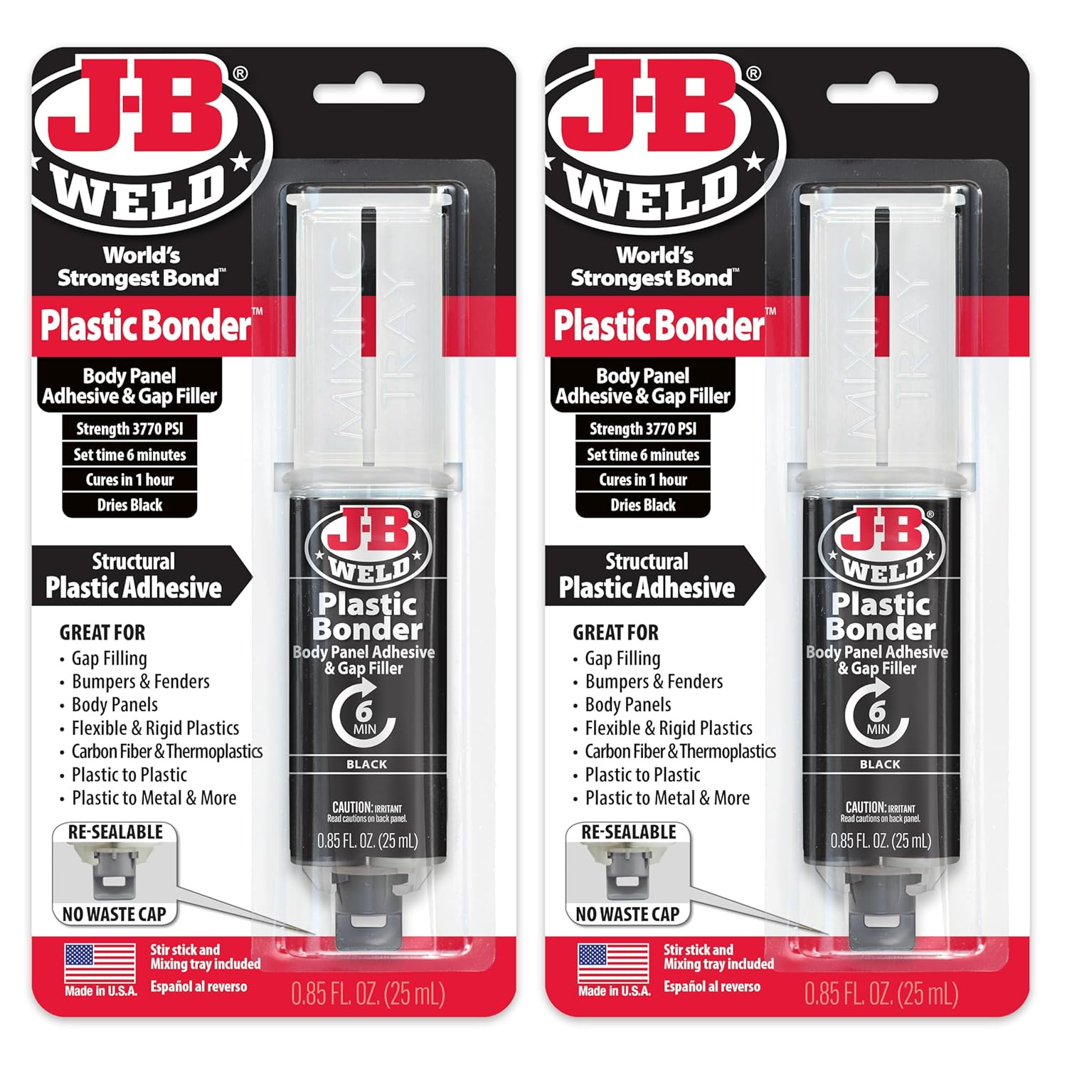 J-B Weld Plastic Bonder Black 25Ml Syringe – 2 Pack (50139-2), 25 Ml – 2 Pack