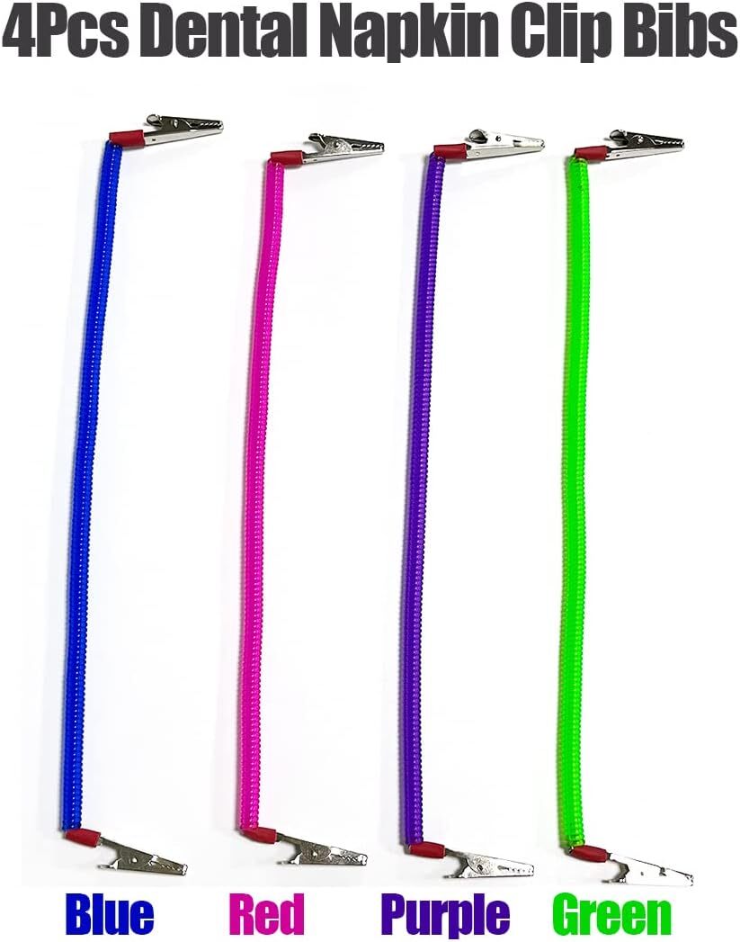 4 Pieces Multicolor Napkin Holder Bibs Clips for Dental, Neck Chains with Metal