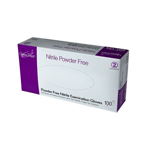 OmniTrust Nitrile Exam Gloves – Medium 100/bx. Powder free, Textured fingers