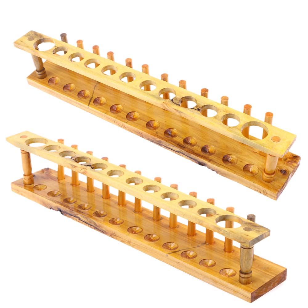 Wooden 12 Tube Test Stand Holder for Laboratory Storage Light Brown Design