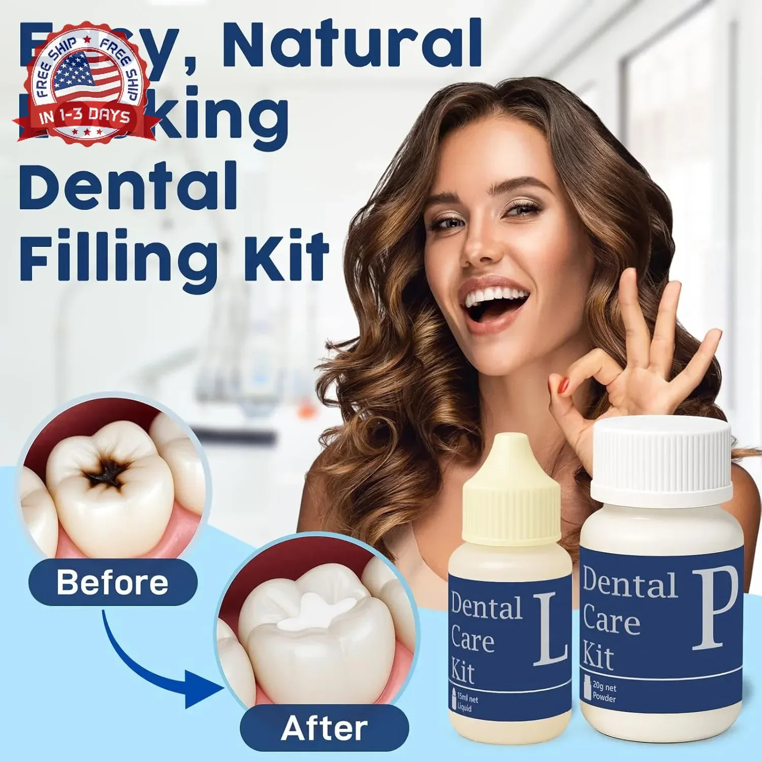 Zinc Oxide Eugenol Dental Cement Tooth Repair kit for Broken Teeth, Temporary Fi