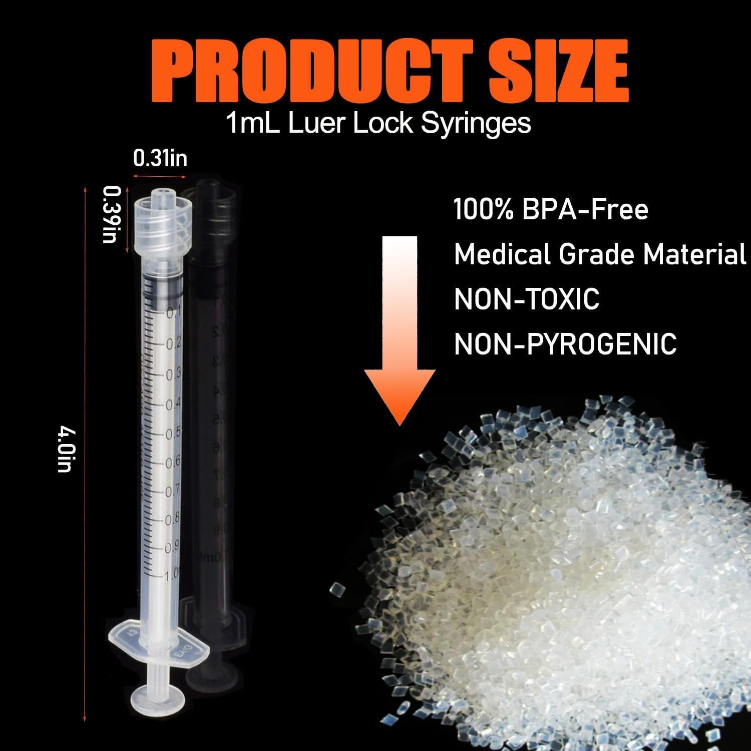 50Pack 1ml Luer Lock Syringes (No Needle) Sterile & Professional,Individually…