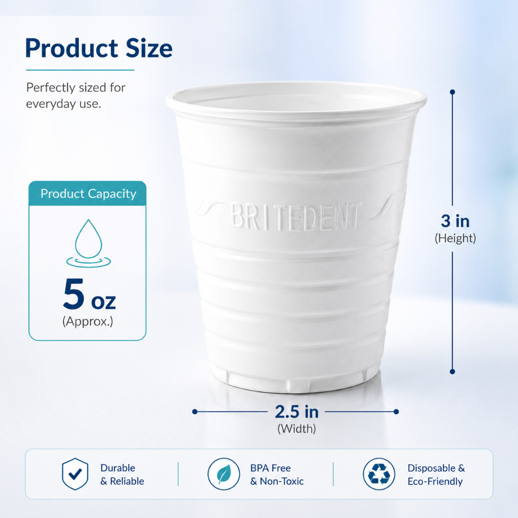 Disposable Plastic Dental Drinking Cups 1000/Cs 5 Oz BRITEDENT