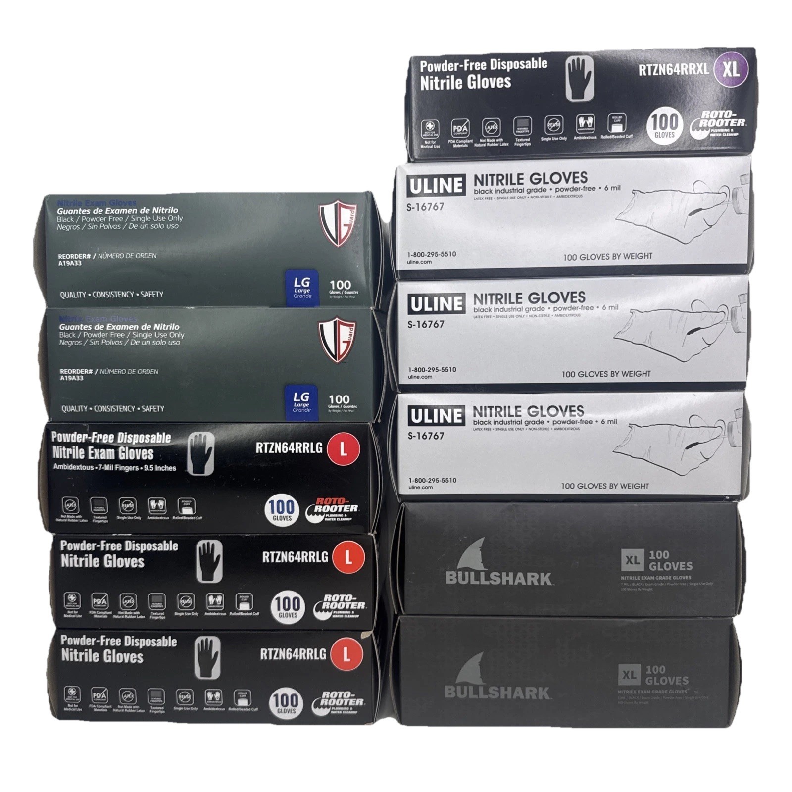 Latex Gloves Black L or XL 100 Ct 6 / 7 Mil Industrial Disposable Nitrile