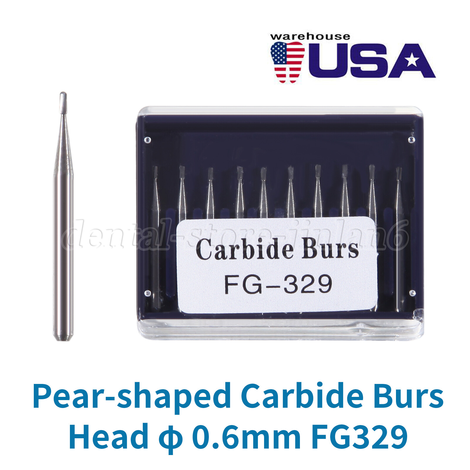 10 Pcs Dental Carbide Burs Pear-Shaped Type High Speed Tungsten Steel Bur FG329
