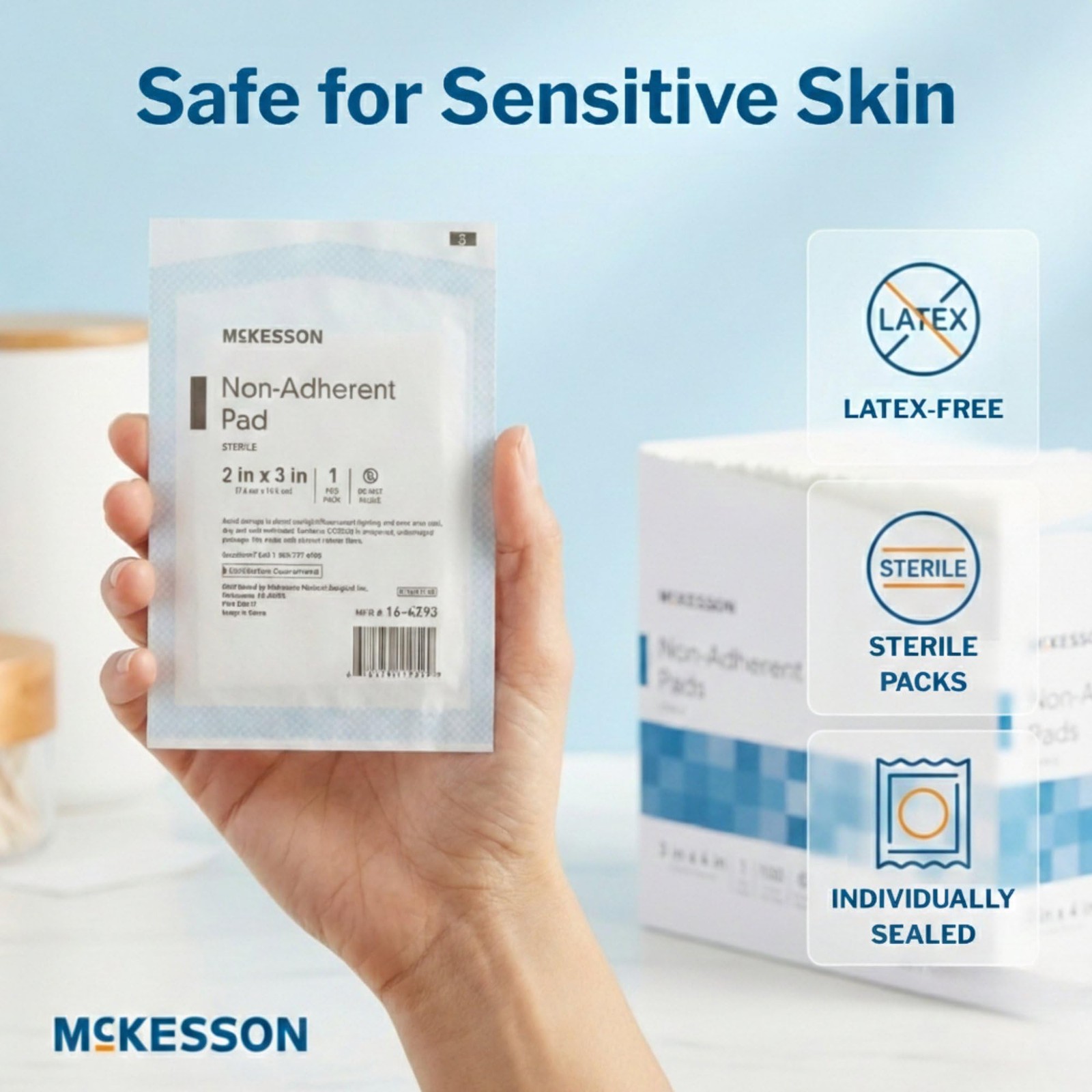 McKesson Non-Adherent Pads for Wounds, 2×3 Inch, 100 Count, White