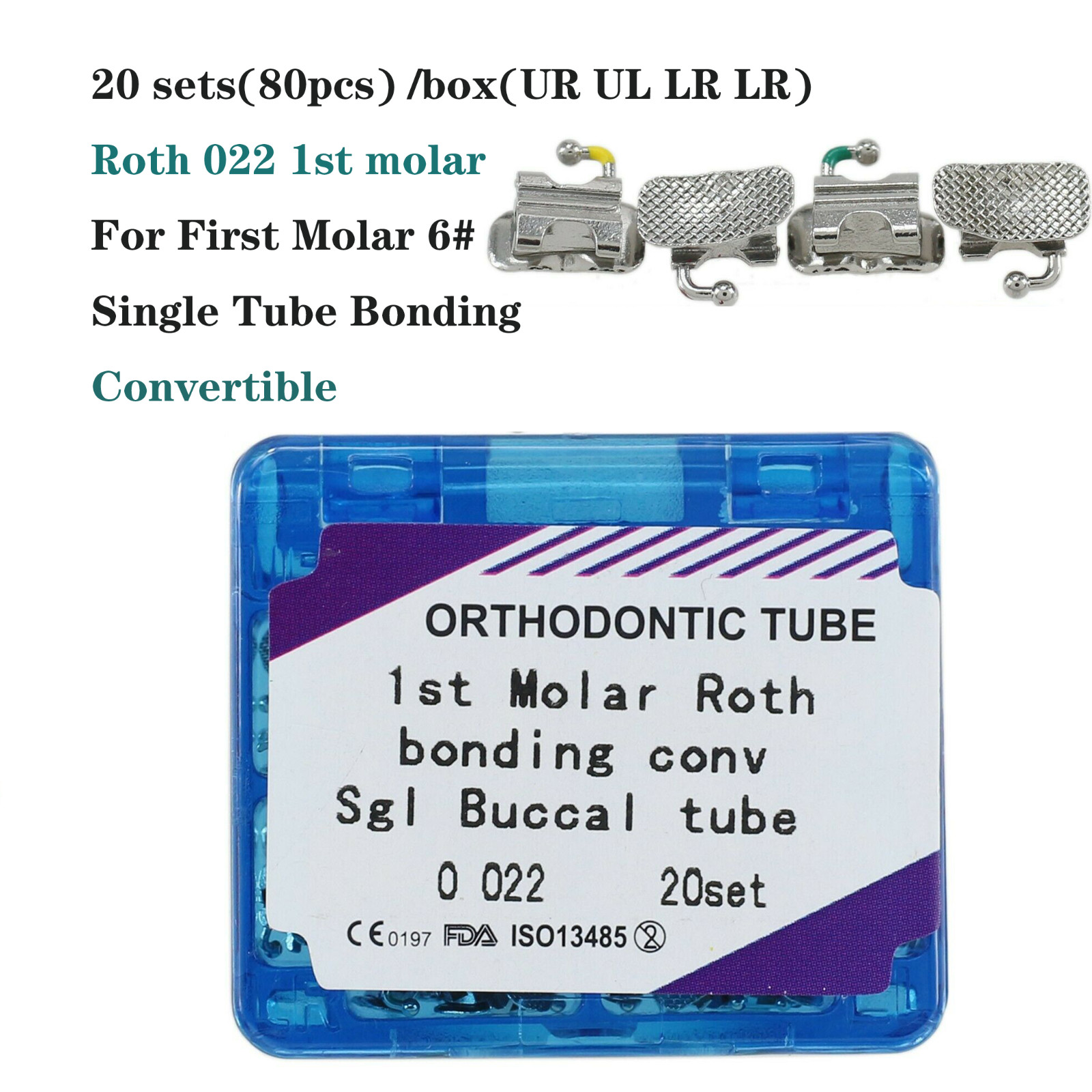 Dental Orthodontic Buccal Tubes 1st 2nd Molar Bracket Roth MBT 022 Bondable