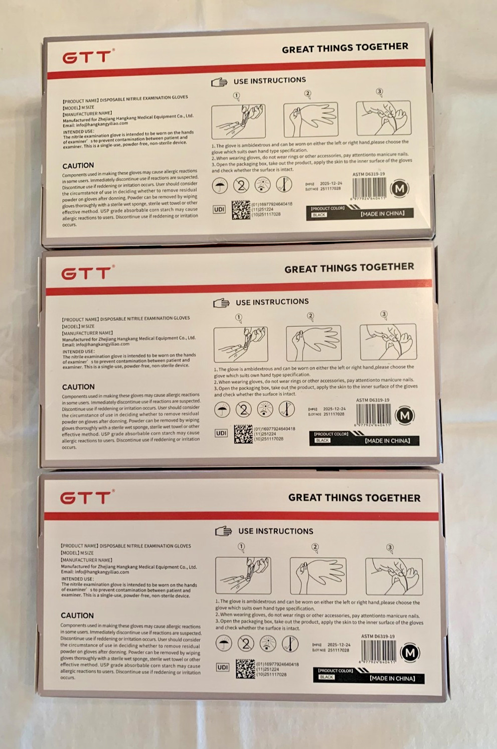 3 Boxes of Disposable Nitrile Single Use Gloves Ambidextrous Medium 300pcs