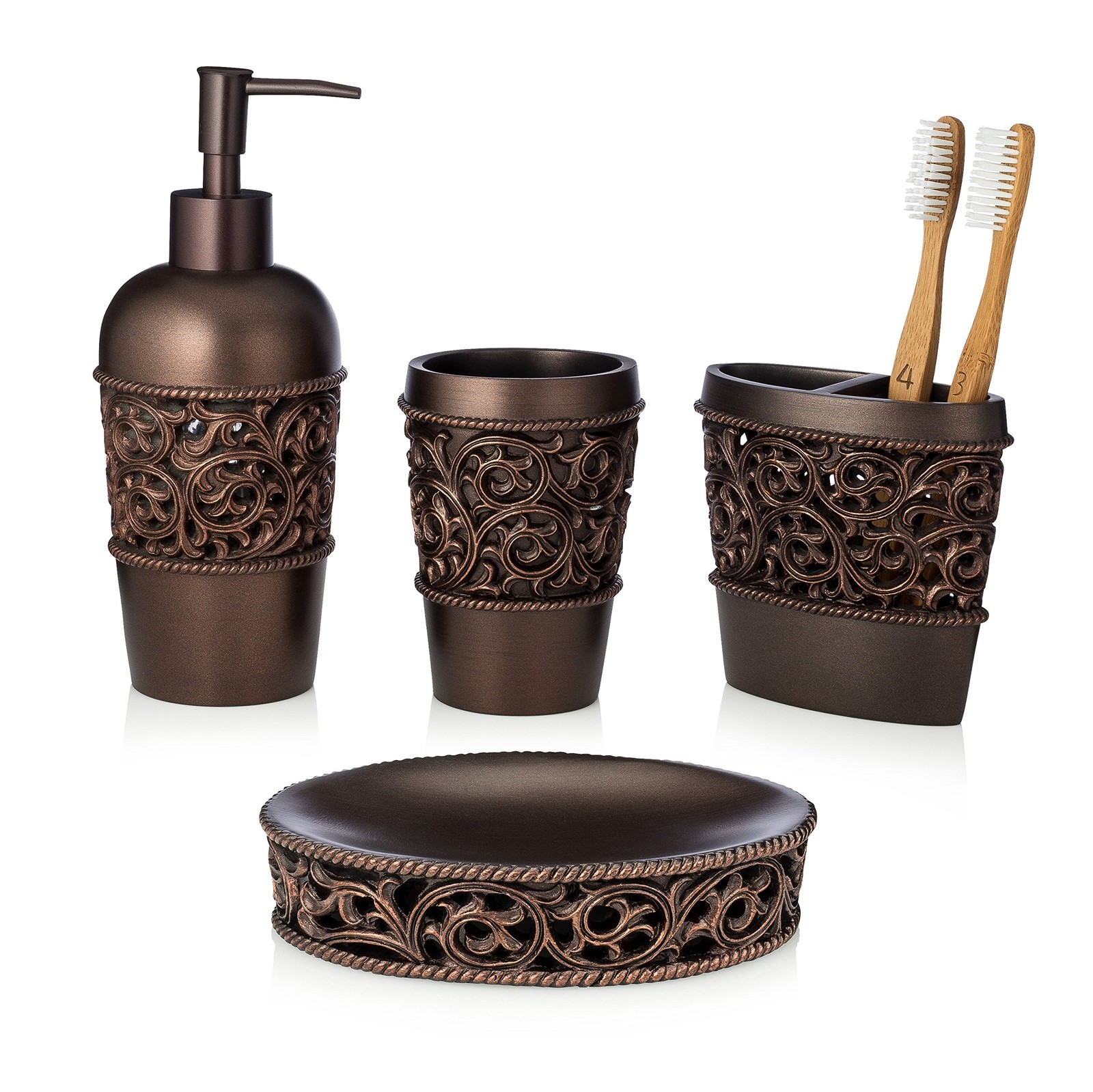 Essentra Home 4-Piece Bronze Bathroom Accessory Set Complete Set Includes