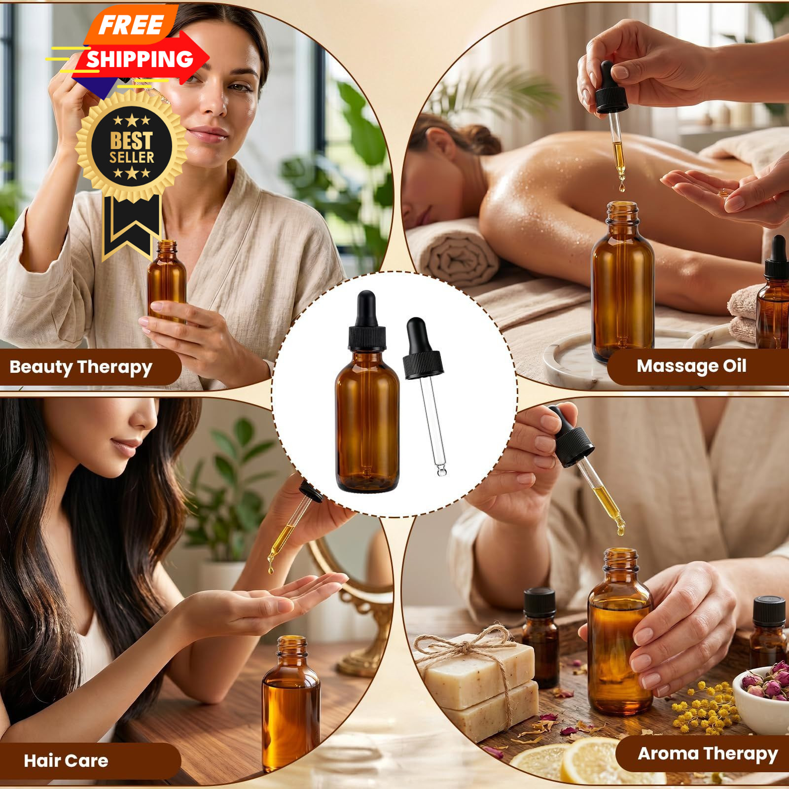 skaqwuan 2 oz Glass Dropper Bottles with 3 Stainless Steel Funnels & 12 amber