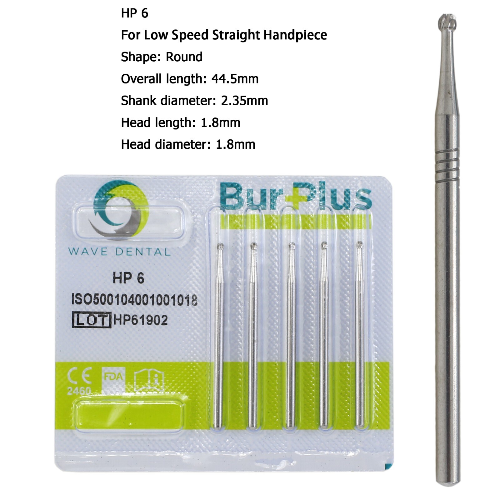 Wave Dental HP Carbide Round Burs Low Speed Surgical Burs 44.5mm HP 2 4 6 8 10