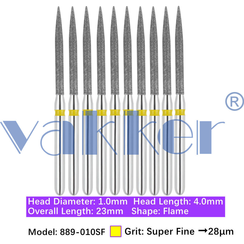 10pc/pk Vakker Dental FG Flame Shape Diamond Burs for High Speed Handpiece