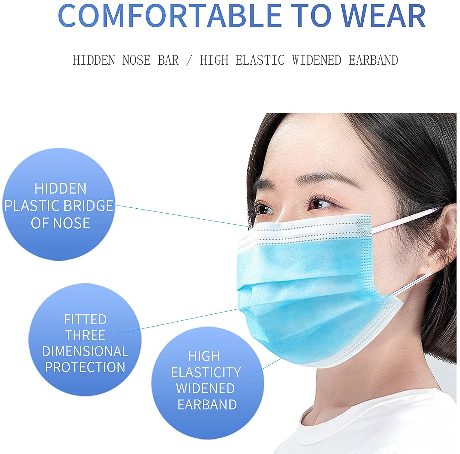 [50 Pcs] 3-Ply Disposable Face Masks Blue Earloop Mouth Cover Ship From NYC