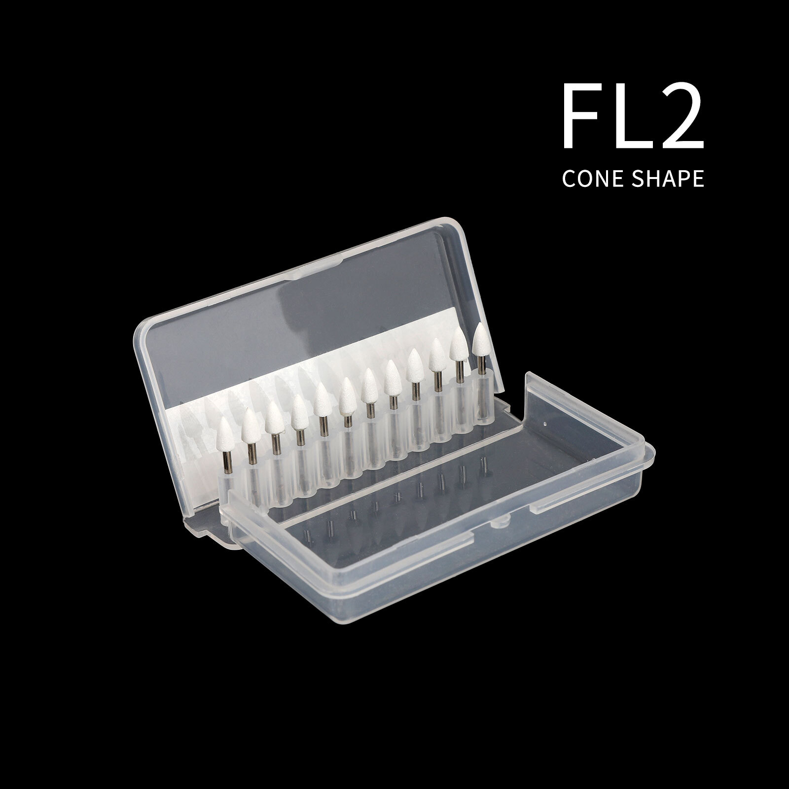 Dental Flame Mounted White Stone Polishing Burs FG Abrasion Point Burs 12pc/Pack