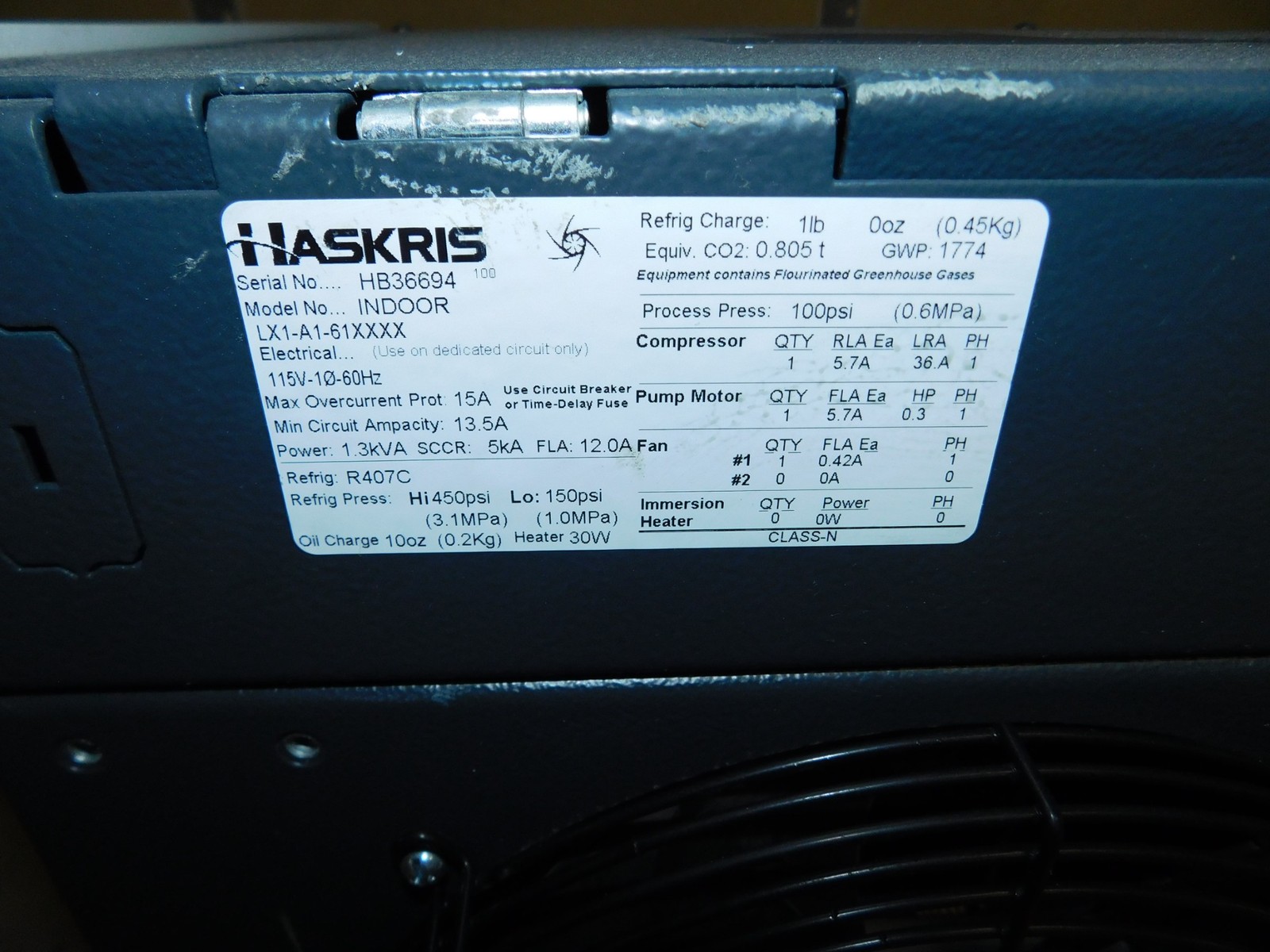 HASKRIS MODEL LX1-A1-61XXXX INDOOR AIR COOLED LAB WATER CHILLER (#4745)