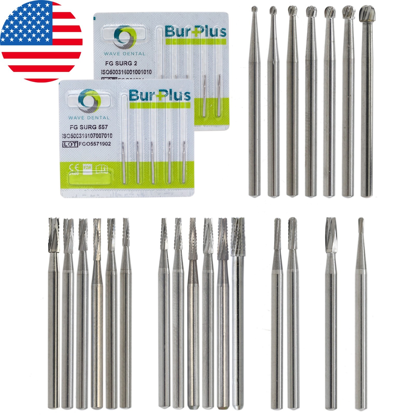Wave Dental Carbide Surgical Burs FG SURG 2 4 557 557L 702 Long Shank High Speed
