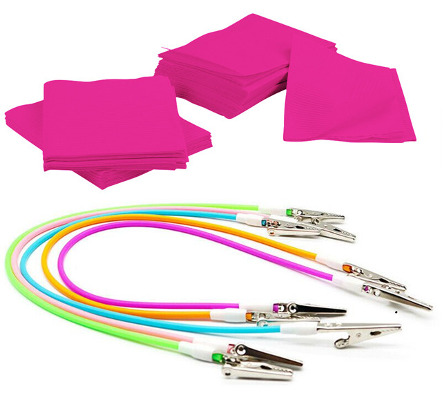 Dental Bib 50 Fuchsia + 5 Bib Clips Kit Disposable Waterproof Patient Protection