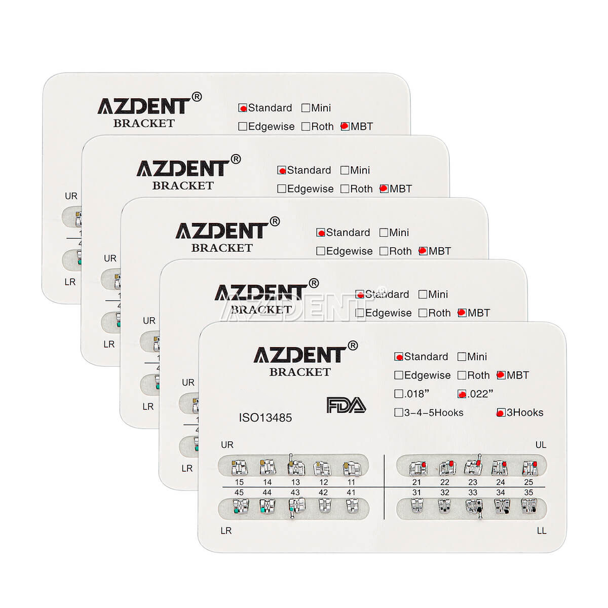 AZDENT Dental Orthodontic Metal Brackets Braces Standard MBT.022 Hooks 345 USA